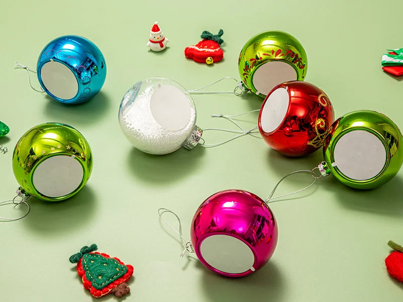 8cm Patterned Plastic Christmas Ball Ornament with String and Sublimation Alu Insert