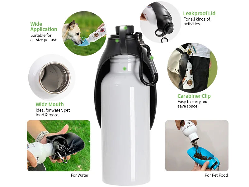 Sublimation Blanks 20oz/600ml White Stainless Steel Portable Pet Water Bottle Dispenser
