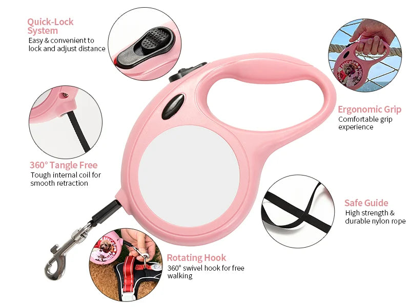 5m Pink Pet Leash w/ Aluminum Insert