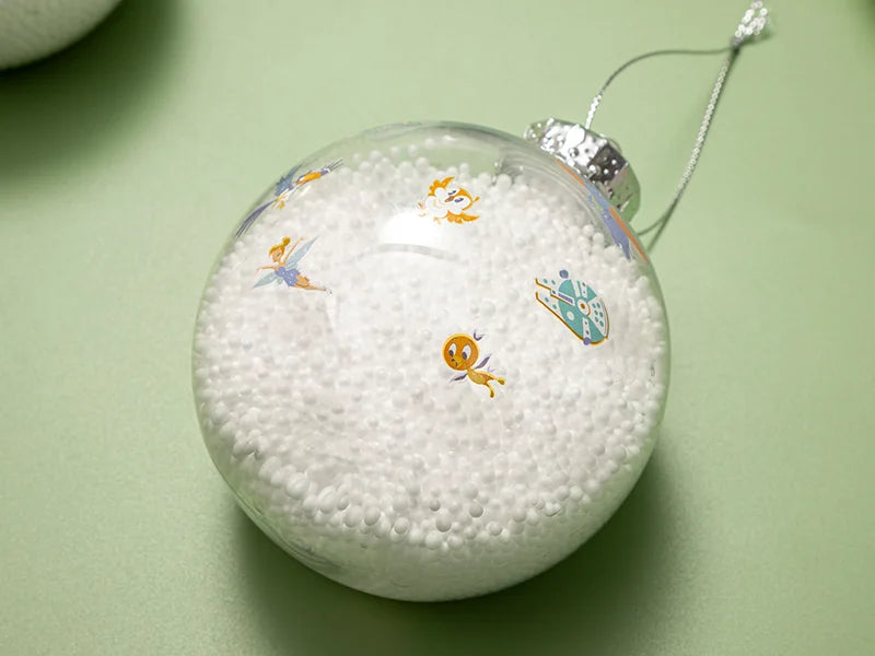 8cm Noel Patterned Clear Plastic Christmas Ball Ornament with String and Sublimation Alu Insert