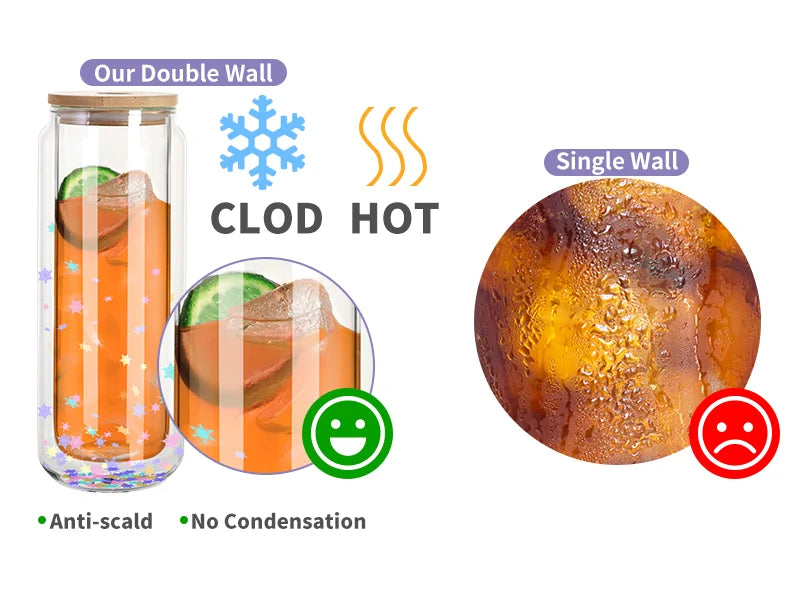 Sublimation Blanks 10oz/300ml Clear Can Glass Mug with bamboo lid