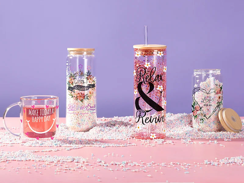 Sublimation Blanks 10oz/300ml Clear Can Glass Mug with bamboo lid