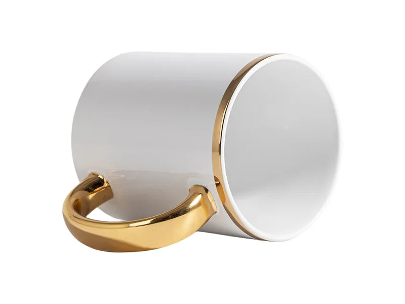 Sublimation 11oz White Mug with Gold Metallic Handle