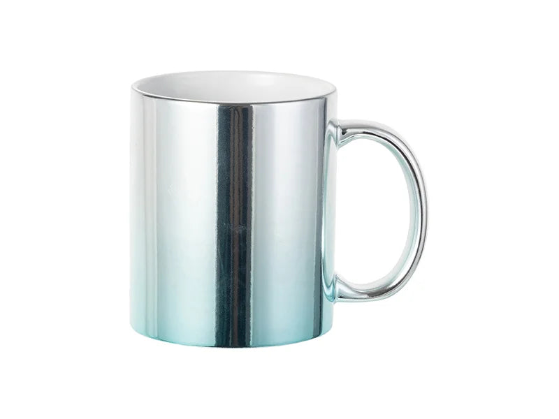 Sublimation Blanks 11oz Gradient Light Blue/Silver Plated Ceramic Mug
