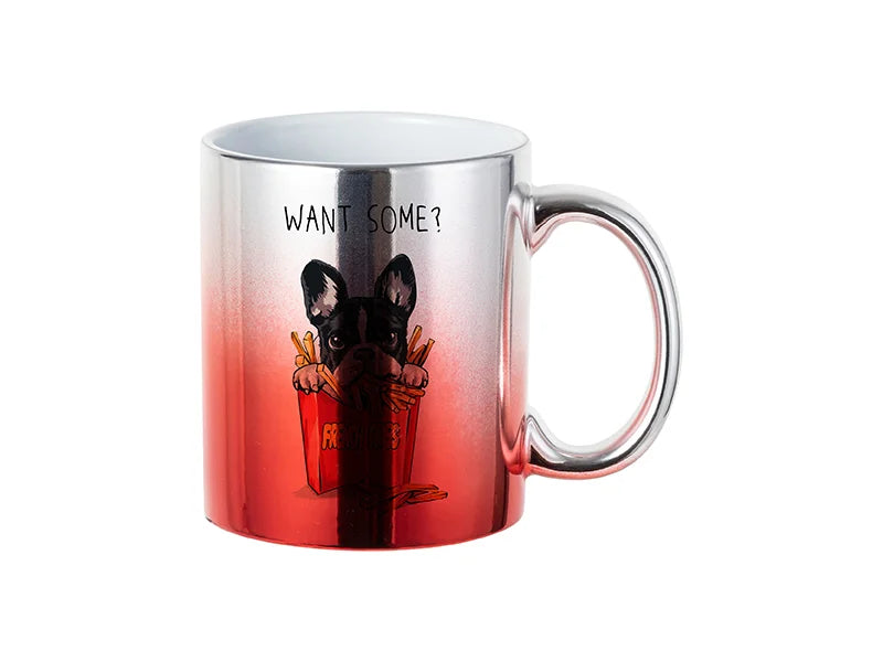 Sublimation Blanks 11oz Gradient Red/Silver Plated Ceramic Mug