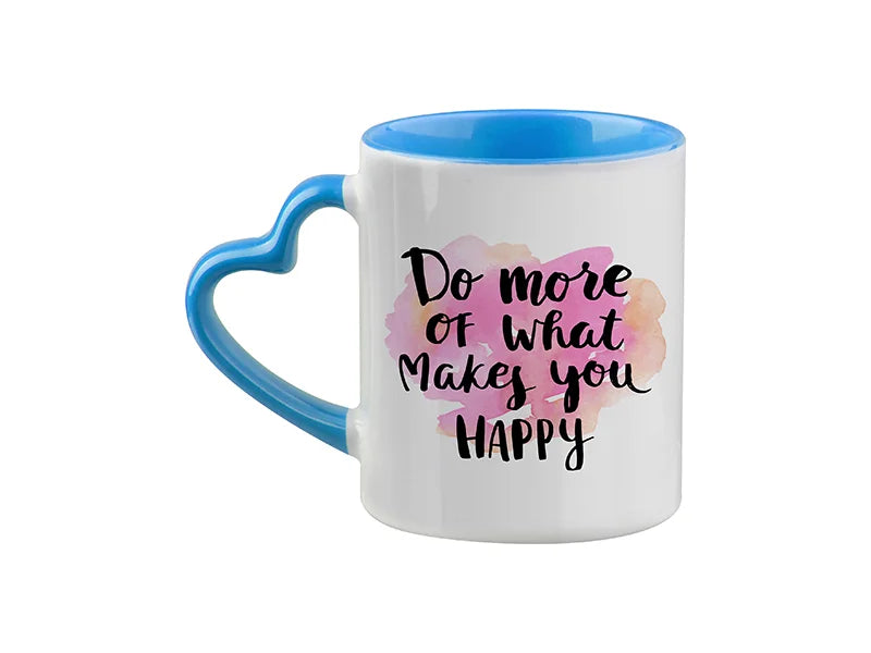 Sublimation 11oz Inner Rim Color Mug with Heart Handle (Light Blue)