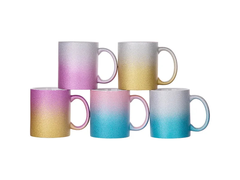Sublimation 11oz/330ml Gradient Bottom Glitter Mug (Silver+Light Blue)