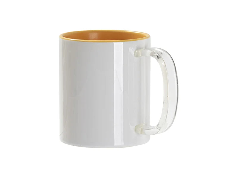 Sublimation Blanks 11oz Two-Tone Color Mug - Yellow (Clear Glass Handle)