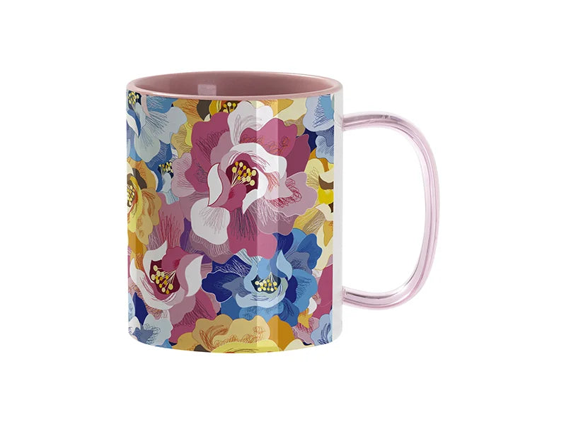 Sublimation Blanks 11oz Two-Tone Color Mug - Pink (Pink Glass Handle)