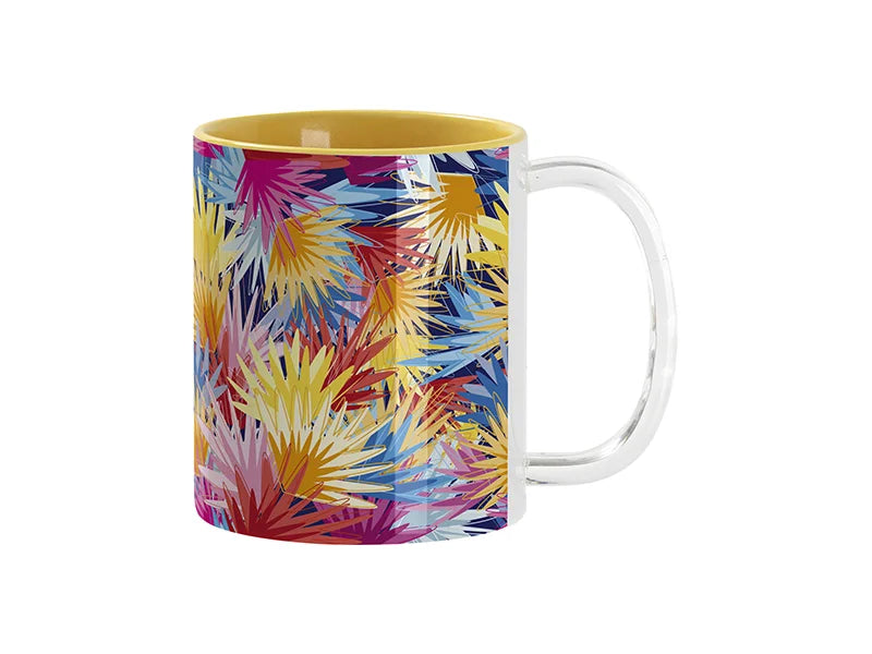 Sublimation Blanks 11oz Two-Tone Color Mug - Light Yellow (Clear Glass Handle)