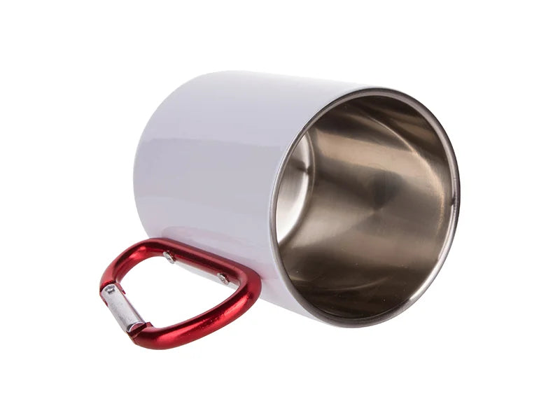 Sublimation 300ml Stainless Steel Mug w/ Red Carabiner Handle (White)