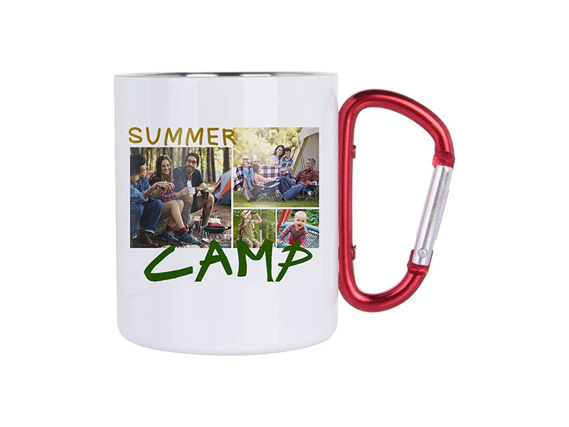 Sublimation 300ml Stainless Steel Mug w/ Red Carabiner Handle (White)