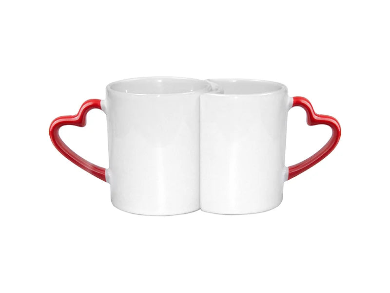 Sublimation 11oz Couple Mugs w/ Red Heart Handle