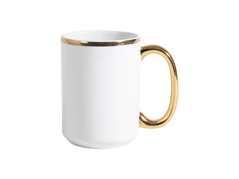 Sublimation 15oz White Mug with Gold Metallic Handle