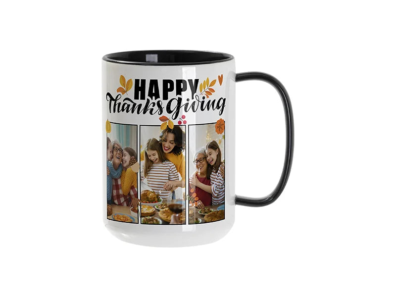 Sublimation Blanks 15oz Two-Tone Color Mug-Black (Black Glass Handle)