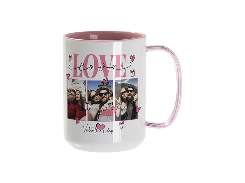 Sublimation Blanks 15oz Two-Tone Color Mug-Pink (Pink Glass Handle)