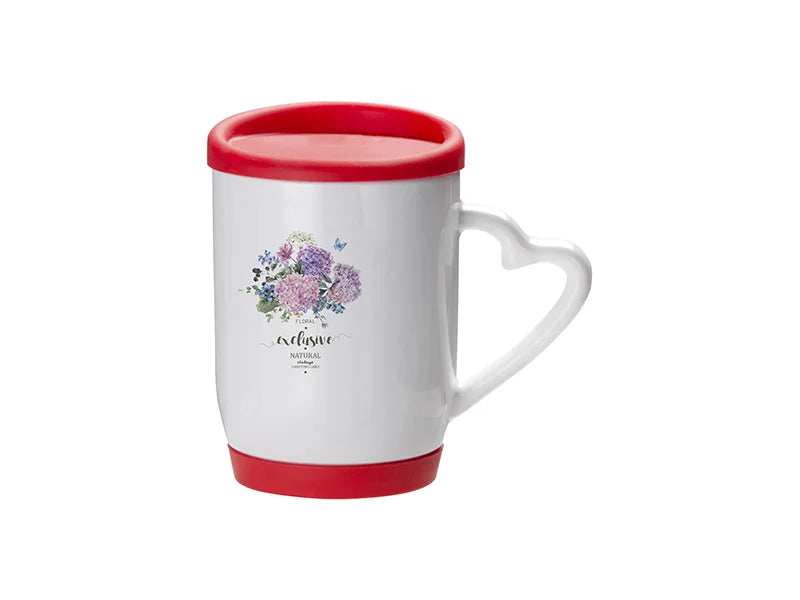Sublimation 12oz/360ml Ceramic Mug w/ Silicon Lid and Base (Red)