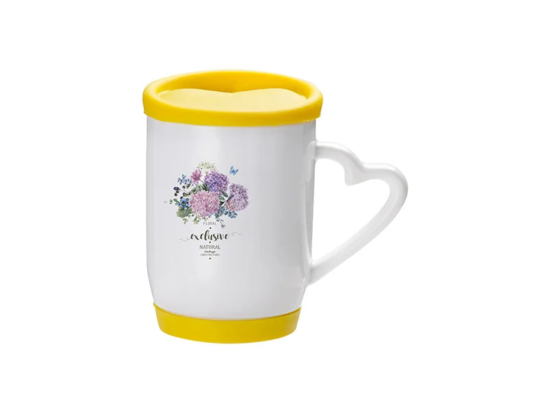 Sublimation 12oz/360ml Ceramic Mug w/ Silicon Lid and Base (Yellow)