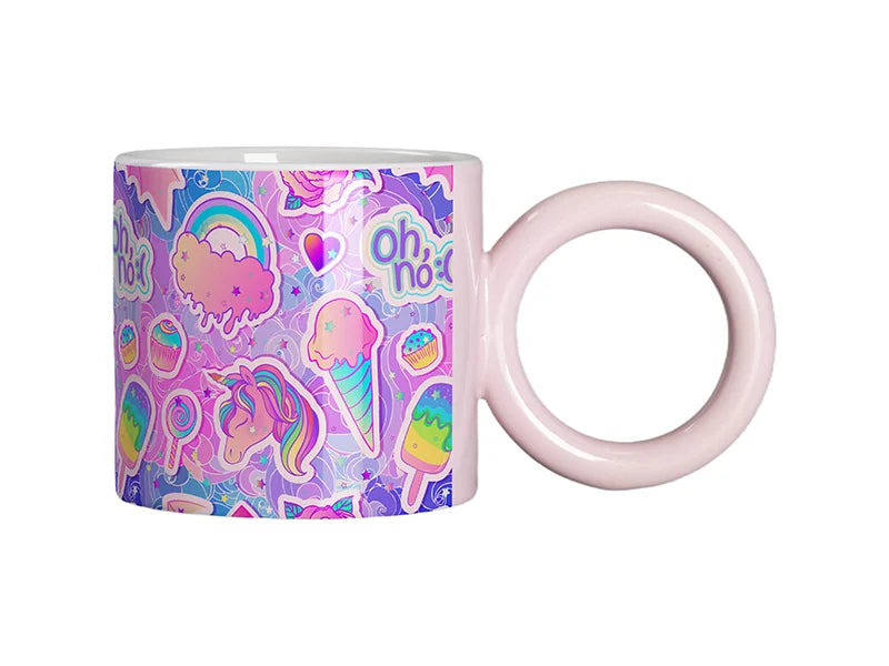 Sublimation 9oz/280ml Full Pink Mug with Donut Handle