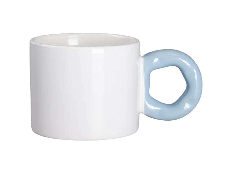 Sublimation 9oz/280ml White Mug with Light Blue Donut Handle