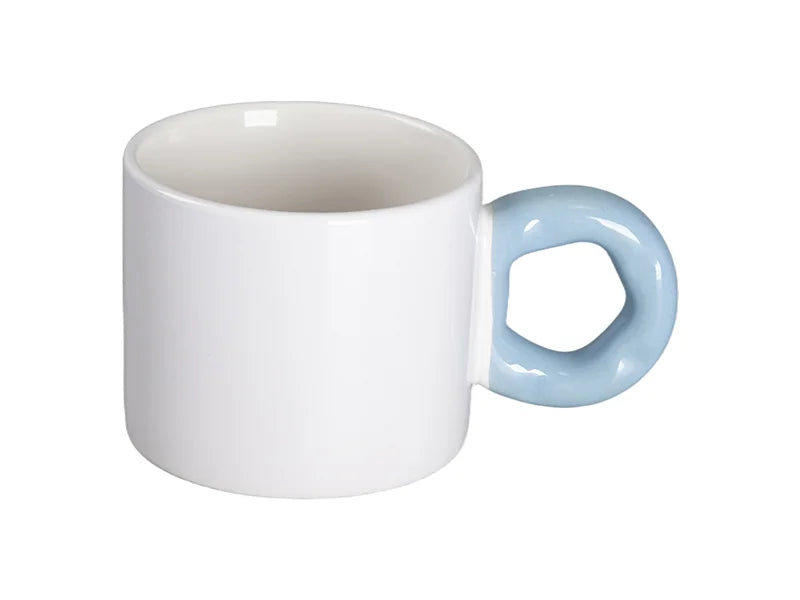 Sublimation 9oz/280ml White Mug with Light Blue Donut Handle
