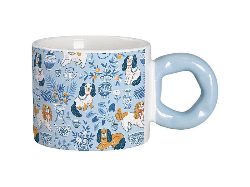 Sublimation 9oz/280ml White Mug with Light Blue Donut Handle