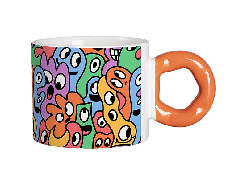 Sublimation 9oz/280ml White Mug with Orange Donut Handle