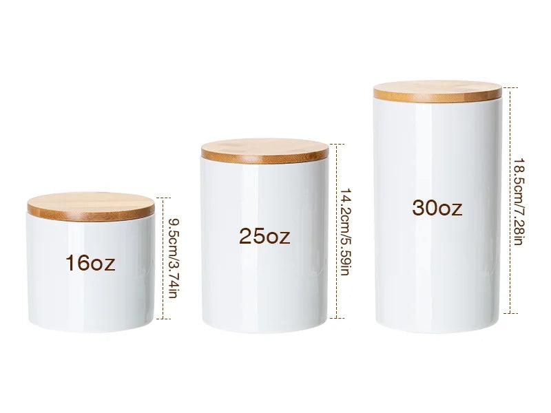 Sublimation Blanks 16oz Ceramic Storage Jar w/ Bamboo Lid