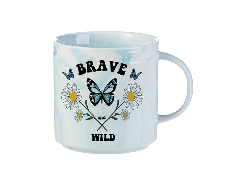 Sublimation Blanks 350ml Marble Texture Ceramic Stackable Mug (Light Blue)