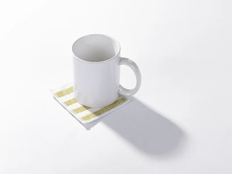 Sublimation Blanks Linen Square Mug Coaster(10*10cm, Beige and Light Green Stripe)