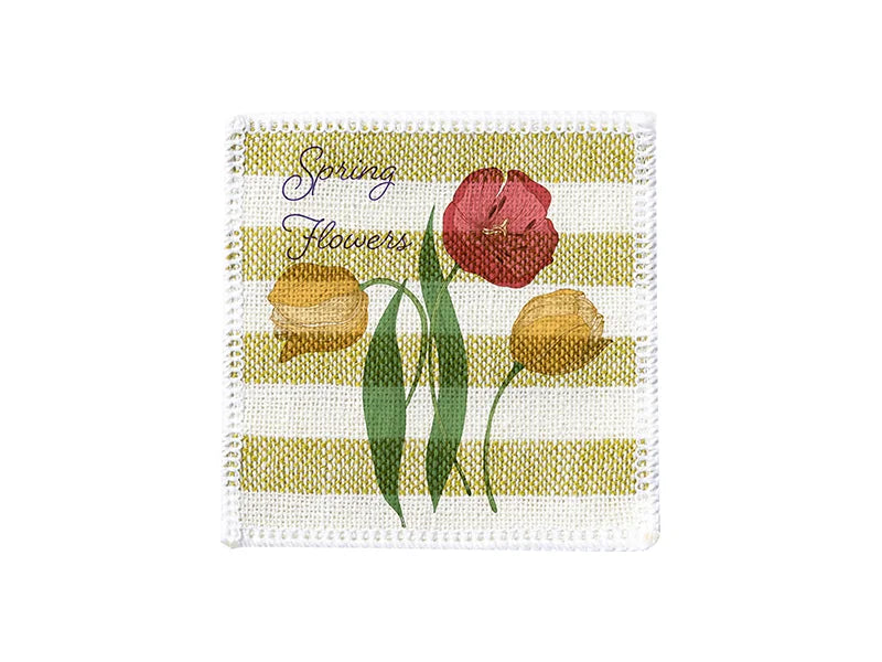 Sublimation Blanks Linen Square Mug Coaster(10*10cm, Beige and Light Green Stripe)