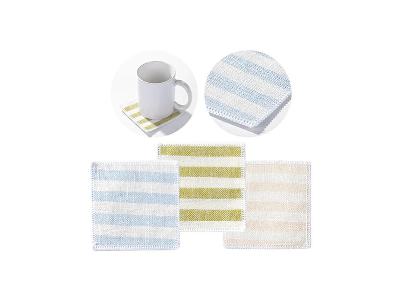 Sublimation Blanks Linen Square Mug Coaster(10*10cm, Beige and Light Yellow Stripe)