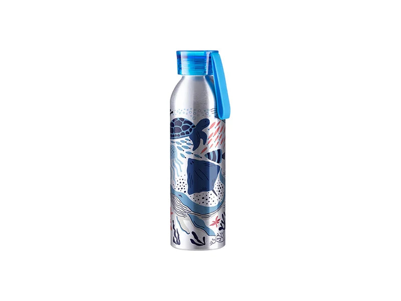 Sublimation Blanks 22oz/650ml Portable Sports Slim Aluminum bottle With Blue Cap(Silver)