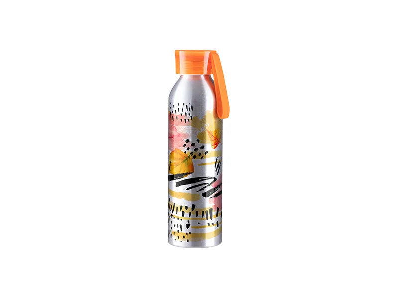 Sublimation Blanks 22oz/650ml Portable Sports Slim Aluminum bottle With Orange Cap(Silver)