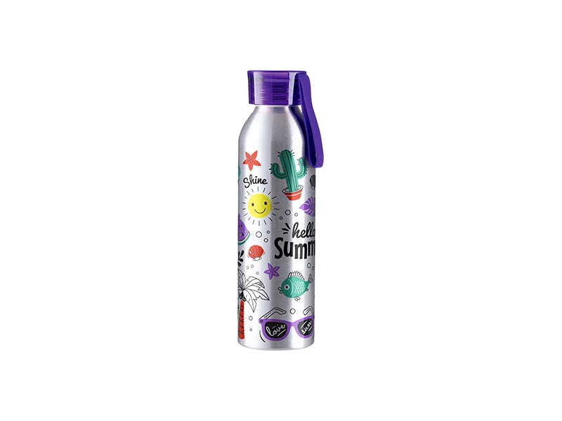 Sublimation Blanks 22oz/650ml Portable Sports Slim Aluminum bottle With Purple Cap(Silver)