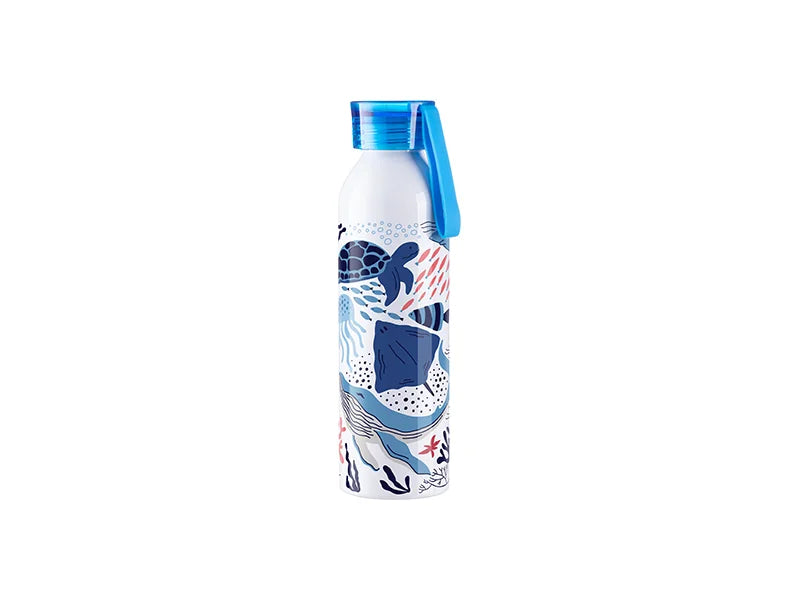 Sublimation Blanks 22oz/650ml Portable Sports Slim Aluminum bottle With Blue Cap(White)