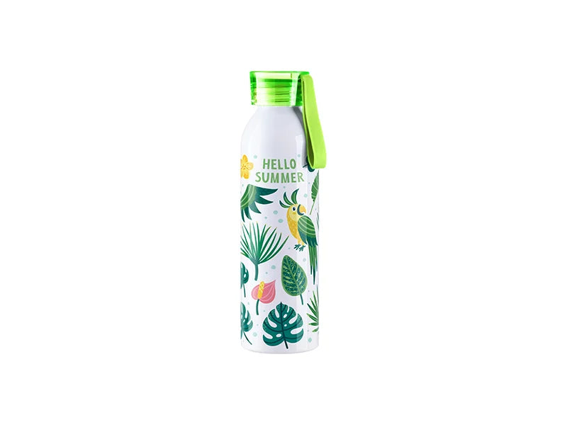 Sublimation Blanks 22oz/650ml Portable Sports Slim Aluminum Bottle With Light Green Cap(White)