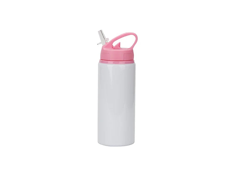 Sublimation Blanks 20oz/600ml White Aluminium Bottle w/ Pink Straw Lid