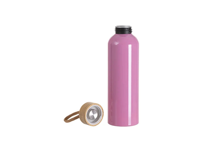 Sublimation Blanks 20oz/600ml Aluminum Water Bottle w/ Bamboo Lid (Dark Pink)