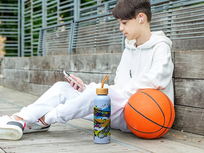 Sublimation Blanks 20oz/600ml Aluminum Water Bottle w/ Bamboo Lid (Light Blue)