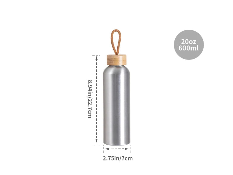 Sublimation Blanks 20oz/600ml Aluminum Water Bottle w/ Bamboo Lid (Silver)