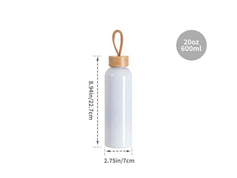 Sublimation Blanks 20oz/600ml Aluminum Water Bottle w/ Bamboo Lid (White)