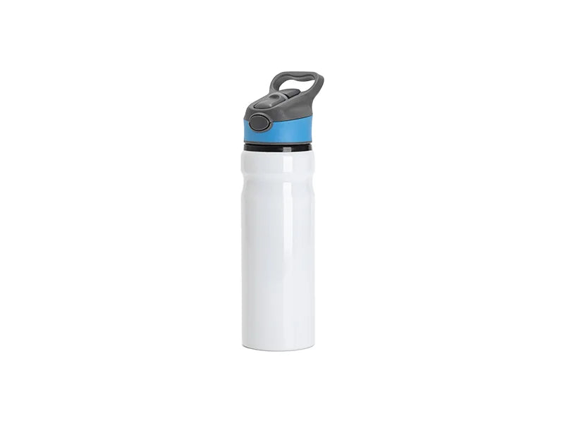 Sublimation 25oz/750ml Aluminium Water Bottle with Blue&Gray Cap (White)