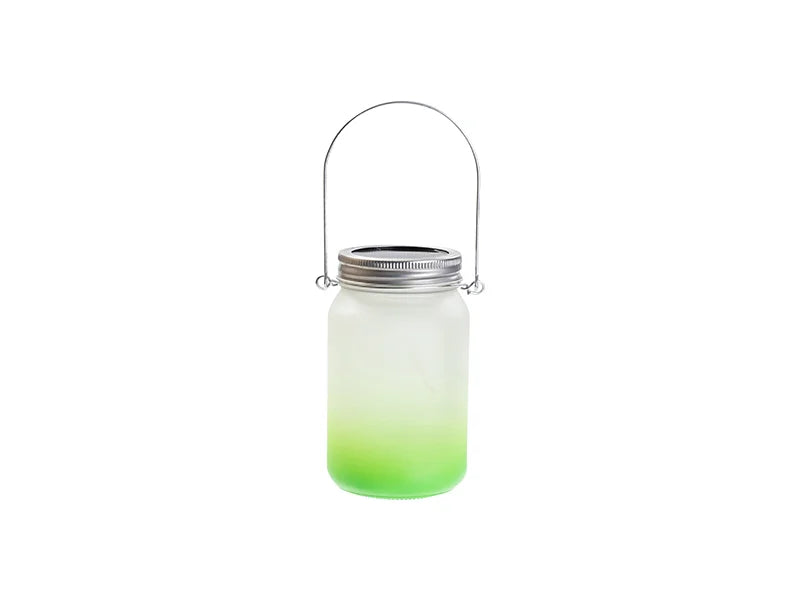 15oz/450ml Sublimation Blanks Mason Jar w/ Lantern Lid and Metal Handle (Frosted, Gradient Green)
