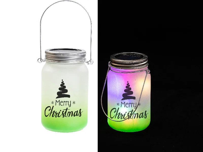 15oz/450ml Sublimation Blanks Mason Jar w/ Lantern Lid and Metal Handle (Frosted, Gradient Green)