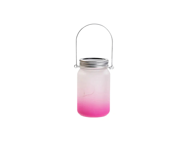 15oz/450ml Sublimation Blanks Mason Jar w/ Lantern Lid and Metal Handle (Frosted, Gradient Rose Red)