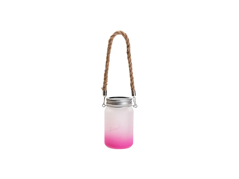 15oz/450ml Sublimation Blanks Mason Jar w/ Lantern Lid and Metal Handle (Frosted, Gradient Rose Red)