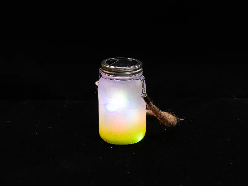 15oz/450ml Sublimation Blanks Mason Jar w/ Lantern Lid and Hemp Rope Handle (Frosted, Gradient Lemon Yellow)