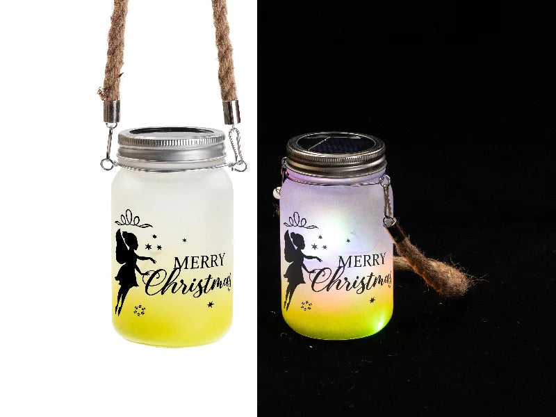 15oz/450ml Sublimation Blanks Mason Jar w/ Lantern Lid and Hemp Rope Handle (Frosted, Gradient Lemon Yellow)