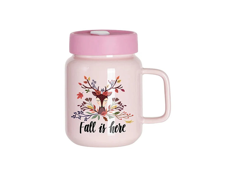 Sublimation Blanks 16oz/500ml Ceramic Mason Jar with Silicon Lid (Pink)